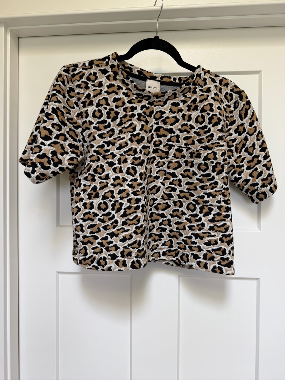 Anthropologie Maeve Knit Boxy Tee Leopard Print Shirt Top Size small women's
